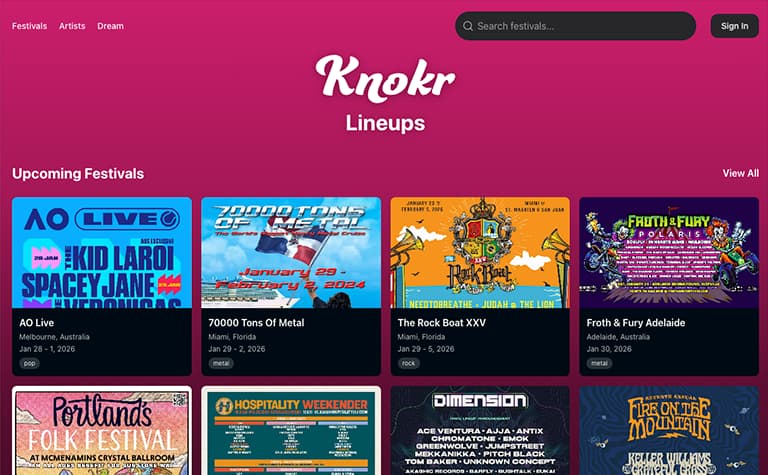 Knokr Lineups platform screenshot